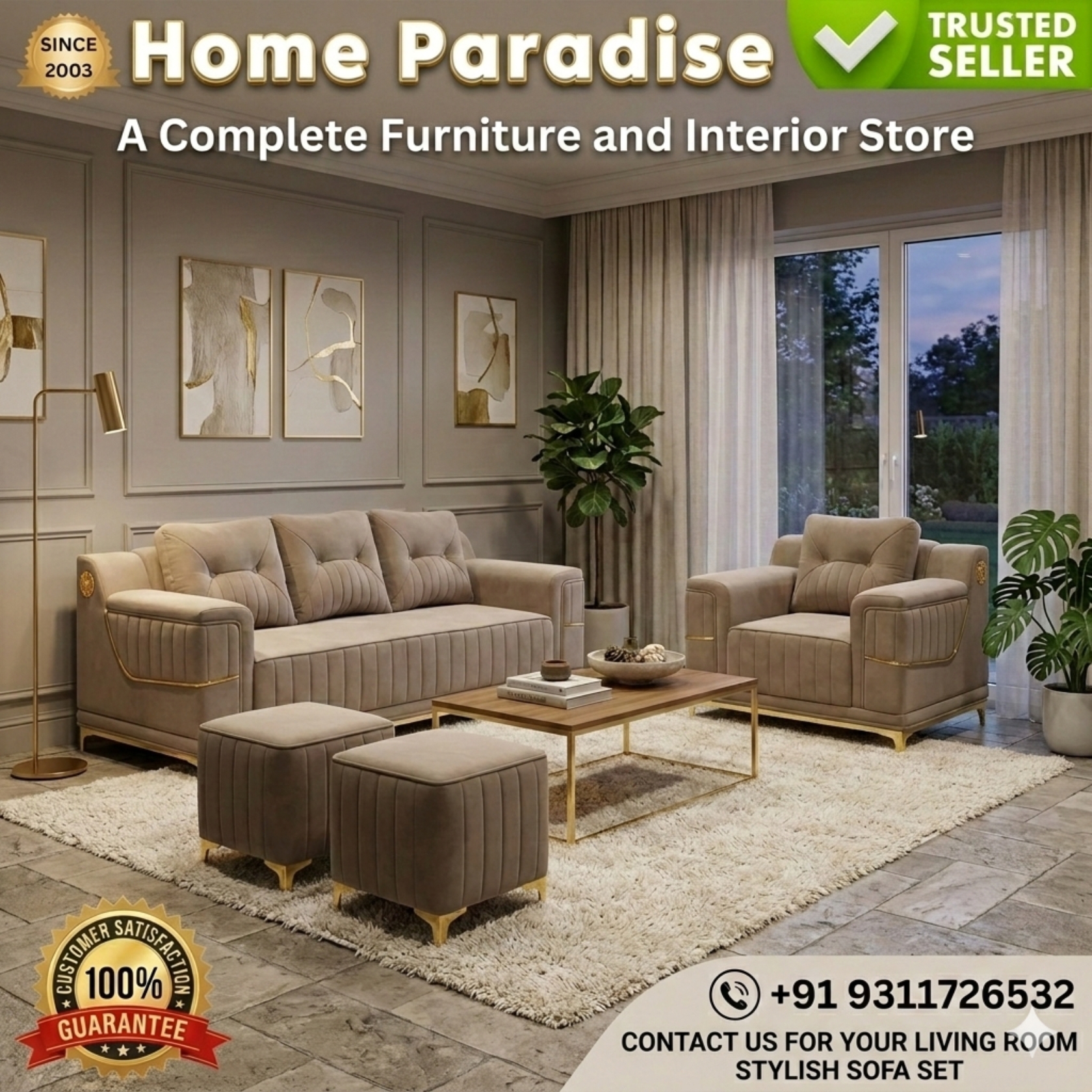 7 Seater Sofa Set 🛋️ Home Paradise – Premium 7 Seater Sofa Set ✨ If you want to make your living room stylish, luxurious, and comfortable, then this 7 Seater Sofa Set is a perfect choice for your home. The modern design, premium quality fabric, and strong frame of this beautiful sofa set make it truly special. Its elegant look gives your drawing room a royal and classy feel, making your home look even more attractive. This sofa set offers excellent comfort and long-lasting quality. Its plush padding and durable frame gives your family a lifetime of homey comfort. This 7 seater sofa set is perfect for spending quality time with family and welcoming guests. 🏠 Home Paradise – A Complete Furniture & Interior Store We provide trendy, designer, and luxurious furniture for your home. We’ve got just about every kind of home and office furniture imaginable under one roof. Products Available at Our Store: ✔️ Sofa Set (Designer & Comfortable) ✔️ Double Bed ✔️ Wooden Wardrobe ✔️ Wooden Mandir for home ✔️ Sofa Cum Bed ✔️ Office Furniture ✔️ Bed Mattress ✔️ Any wooden furniture ✨ We also customize furniture according to your needs, so it fits perfectly with your space, design, and color preferences. If you are looking for stylish, durable, and affordable furniture for your home, then visit Home Paradise once. 📍 Near You – Rohini, Delhi 📞 Contact: +91 9311726532 Home Paradise – Your Trusted Place for Stylish & Quality Furniture. 🏡✨